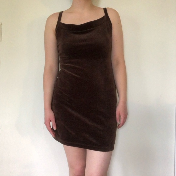 Vintage 90s Sparkly Brown Velour Mini Dress - Picture 5 of 8